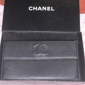 CHANEL Black Caviar Double snap long wallet